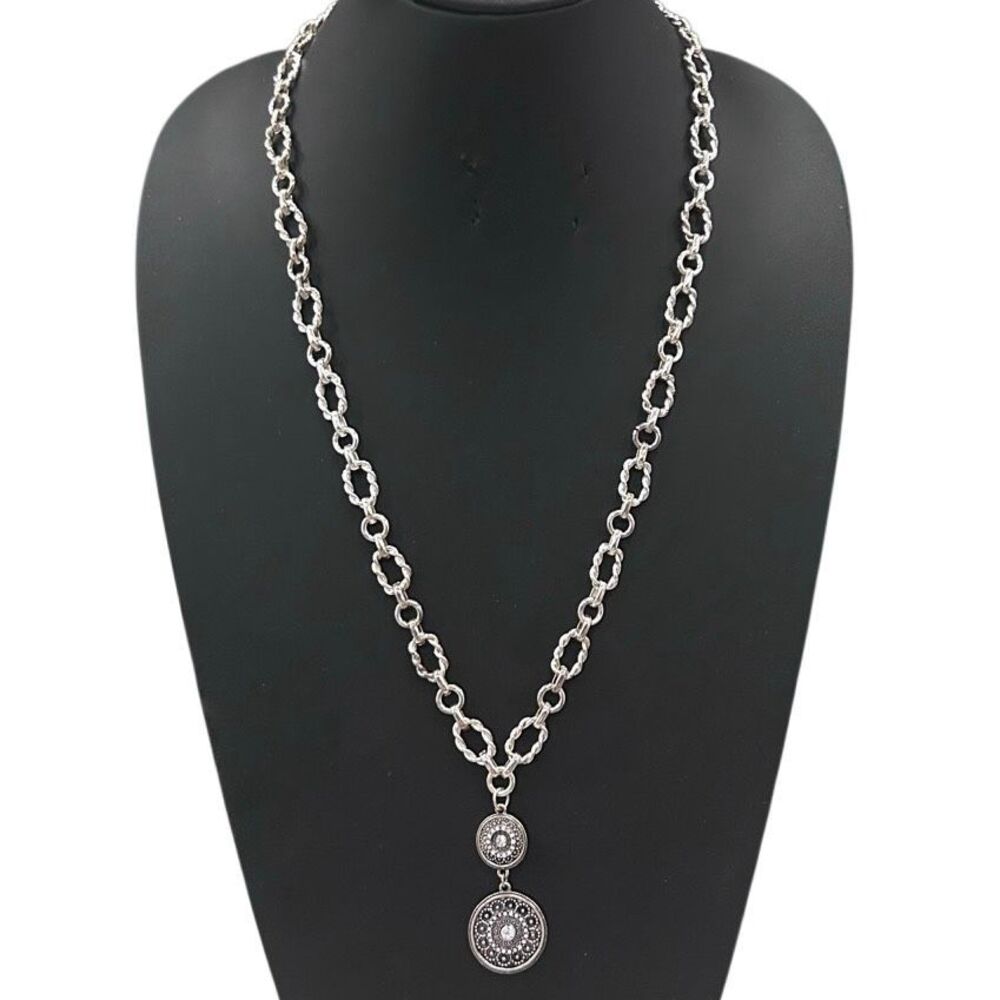Vtg Monet Drop Pendant Necklace Women's Silver-tone Twist Oval Link Chain Signed